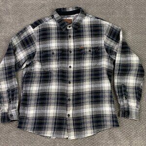Orvis Flannel Shirt Jacket Shacket Men's Large Gray Black Shadow Plaid Check